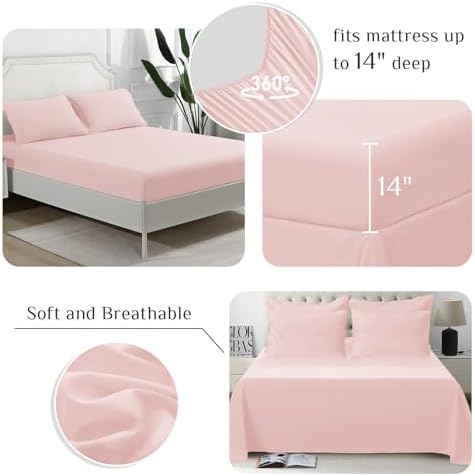 JOLLYVOGUE California King Comforter Set, Ultra-Soft Bed in a Bag Cal King Size 7 Pieces, Oeko-TEX Certified Bedding Set with Down Alternative Comforter, Sheets, Pillowcases & Shams, Blush Pink