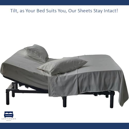 4 Piece Flex Head King Sheet Set 34" Top, 100% Egyptian Cotton, Light Grey