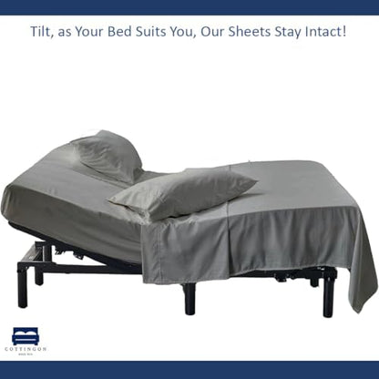 4 Piece Flex Head King Sheet Set 34" Top, 100% Egyptian Cotton, Light Grey