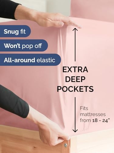 CGK Linens Deep Twin XL Fitted Sheet - Dorm Room Essentials - Baby Pink