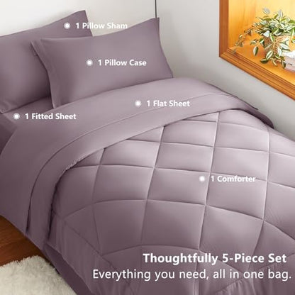 CozyLux Twin XL Comforter Set 68"x88" Dusty Purple - 5 Piece Bed in a Bag