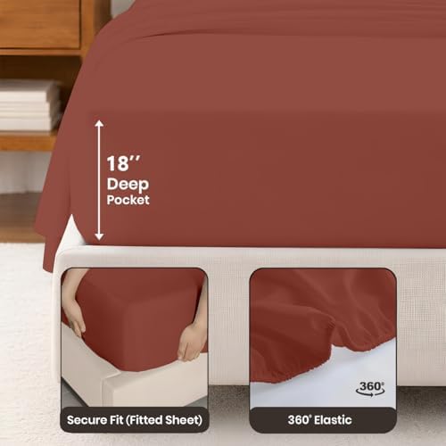 SGI bedding 100% Egyptian Cotton Sheets Full XL Size – Cooling Sheets, Soft Breathable Terracotta Bedding, Luxury Bedding, Luxury Hotel Sheet Set, Deep Pocket 18", 4 Piece Set