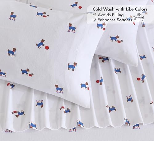 RUVANTI Flannel Sheets Queen Size, Puppy Playoff
