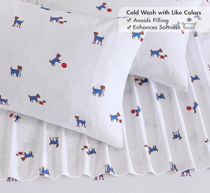 RUVANTI Flannel Sheets Queen Size, Puppy Playoff