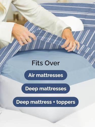 Extra Deep Split King Sheet Set - Breathable & Cooling - Blue Stripes