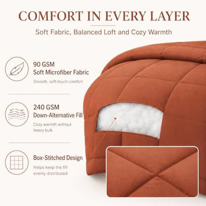 CozyLux Queen Comforter Set Terracotta - 7 Pieces Orange Bed in a Bag