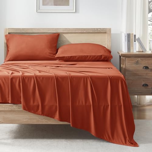 Andency Orange King Sheets Set 100% Viscose Derived from Bamboo