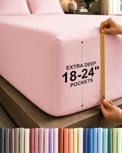 CGK Linens Deep Twin XL Fitted Sheet - Dorm Room Essentials - Baby Pink