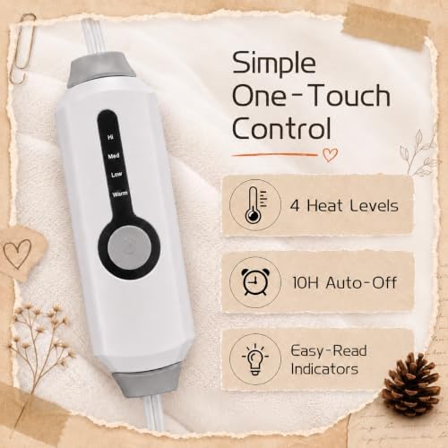ReyyNio Electric Heated Blanket Full Size 72"x84", 10H Auto-Off, White