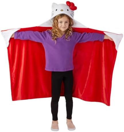 Franco Sanrio Hello Kitty Red Bow Plush Hooded Throw, Kids Bedding Super Soft Blanket, 30 in x 50 in, (Officially Licensed Product)