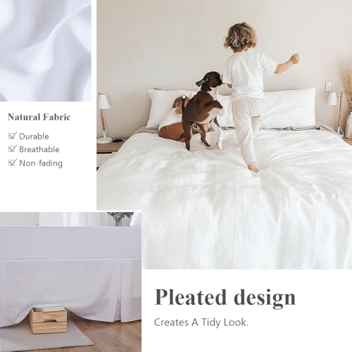 FALUCA 14-Inch 100% Linen Bed Skirt with Classic Tailored Drop Natural French Flax Dust Ruffle Cozy Soft Breathable Farmhouse Bedding (14" King, White)