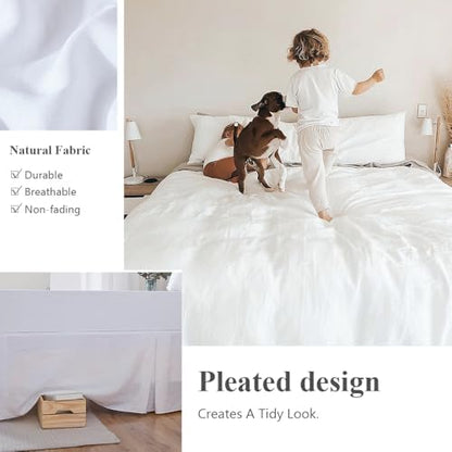 FALUCA 14-Inch 100% Linen Bed Skirt with Classic Tailored Drop Natural French Flax Dust Ruffle Cozy Soft Breathable Farmhouse Bedding (14" King, White)