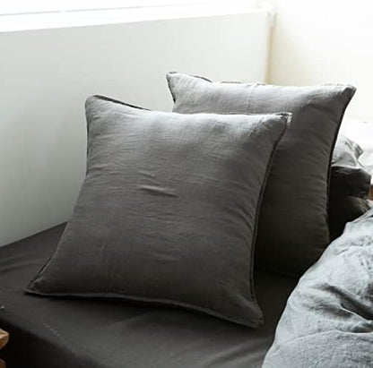 Simple&Opulence 100% Washed Linen Euro Shams 26'' x 26'' Pack of 2, Basic Style Solid Color Natural Flax Farmhouse Decorative Square Throw Pillow Covers for Bed Couch Sofa - Dark Grey