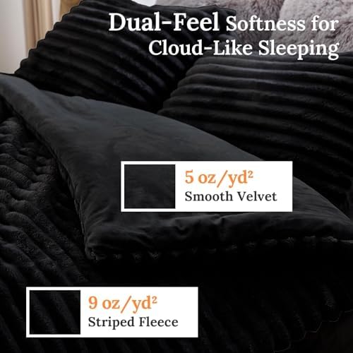 Sasttie Fluffy Twin/Twin XL Comforter Set, 2 PC Soft Fleece Bedding, Black