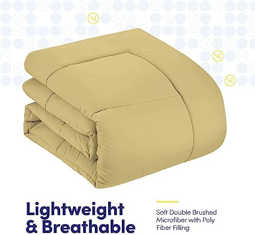 Sweet Home Collection 7 Piece Comforter Set Bag Solid Color All Season Soft Down Alternative Blanket & Luxurious Microfiber Bed Sheets, Camel, King