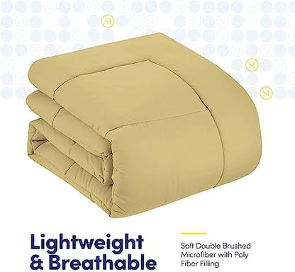 Sweet Home Collection 7 Piece Comforter Set Bag Solid Color All Season Soft Down Alternative Blanket & Luxurious Microfiber Bed Sheets, Camel, Full