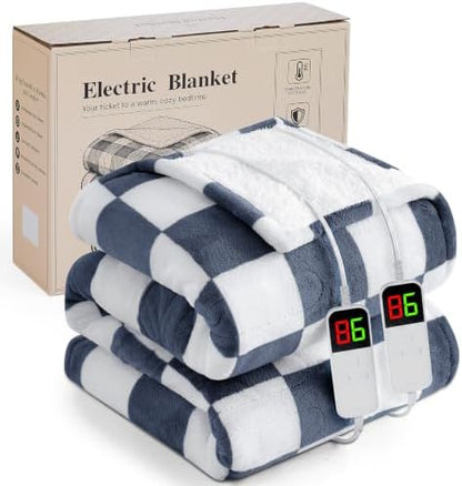 Electric Blanket Heated King Size, 90"X100" Dual Control, Navy Blue