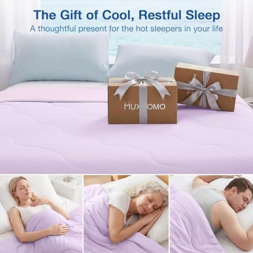 MUXHOMO Cooling Comforter Queen Size, Cooling Blanket for Hot Sleepers and Night Sweats, Lightweight Summer Comforter with Breathable Bamboo-Derived Rayon Fill, 90x90 Inches, Lavender & Light Purple