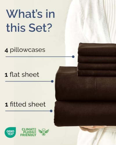 King 6 Piece Bed Sheet Set - Breathable & Cooling Sheets - Chocolate Brown