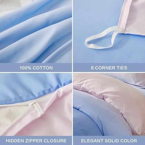 SAPHREAS Queen Size Duvet Cover Blue Pink Gradient Bedding Set with 8 Corner Ties and 2 Pillow Sham Microfiber Reversible Duvet Cover Set with Zipper Closure