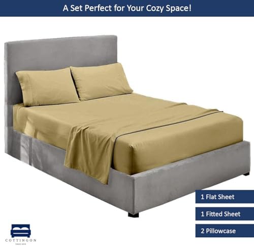 Cottingon 4 Piece Short Queen Sheets, 12" Deep, Egyptian Cotton, Beige
