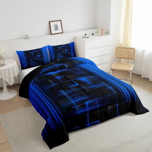 Feelyou Kids Blue and Black Comforter Set Ombre Bedding Set Queen Size