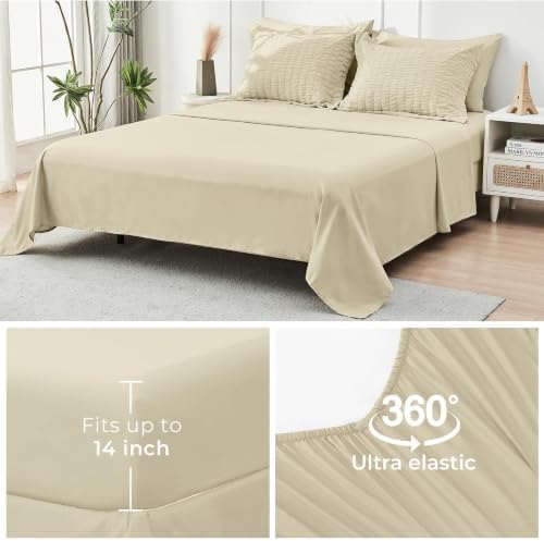 HYMOKEGE Oatmeal Twin Comforter Set Seersucker 5 Pieces, All Season Luxury Bed in a Bag for Bedroom, Bedding Set with Comforter, Sheets, Pillowcase & Sham