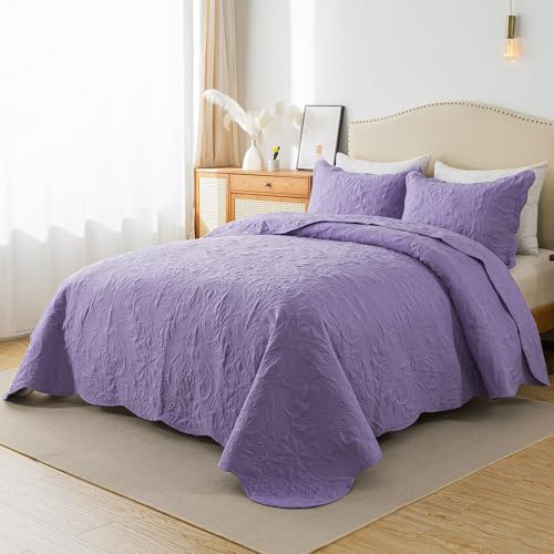 HoneiLife Quilt Sets King Size - 3 Piece Microfiber Quilt Set Lightweight Bedspreads Reversible Coverlets Rustic Bed Cover King Quilt Bedding Set All Season Quilts-Purple
