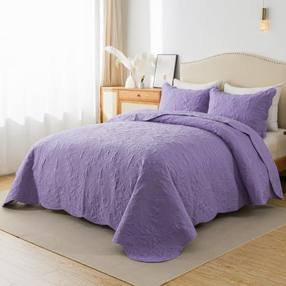 HoneiLife Quilt Sets King Size - 3 Piece Microfiber Quilt Set Lightweight Bedspreads Reversible Coverlets Rustic Bed Cover King Quilt Bedding Set All Season Quilts-Purple