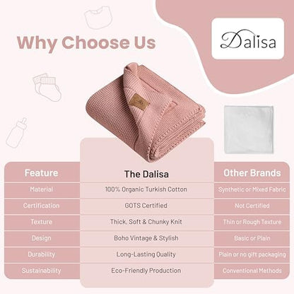 Dalisa Alina GOTS Organic Cotton Throw Blanket, Pink, 80x90 in