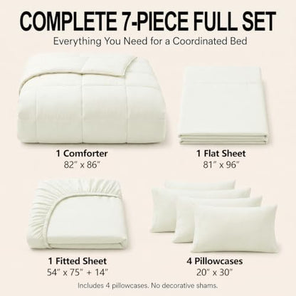 CozyLux Full Size Comforter Sets Ivory - 7 Pieces Bed in a Bag