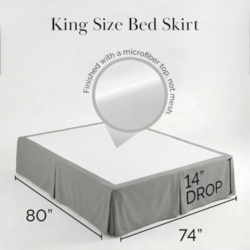 Microfiber King Size Bed Skirt 14 Inch Drop with Split Corners Steel Grey