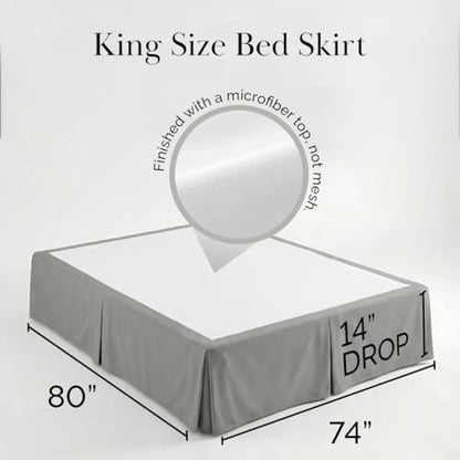 Microfiber King Size Bed Skirt 14 Inch Drop with Split Corners Steel Grey