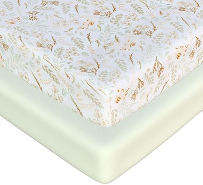 2 Pack Mini Crib Sheets - Jersey Cotton Pack and Play Sheets Fitted, 27" x 39", Fits Graco Pack n Play Mattress, Soft Playpen Sheets Pack n Play, Oeko-tex (Green Pack and Play Mattress Sheets)