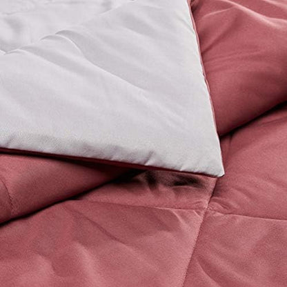 Amazon Basics Reversible Lightweight Microfiber All Season Comforter Blanket, Twin/Twin XL, Burgundy/Grey (Pack of 2)