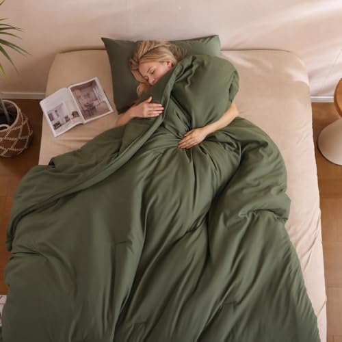 ROSGONIA Twin/Twin XL Comforter Set Dark Olive Green, 2pcs Bedding Quilt
