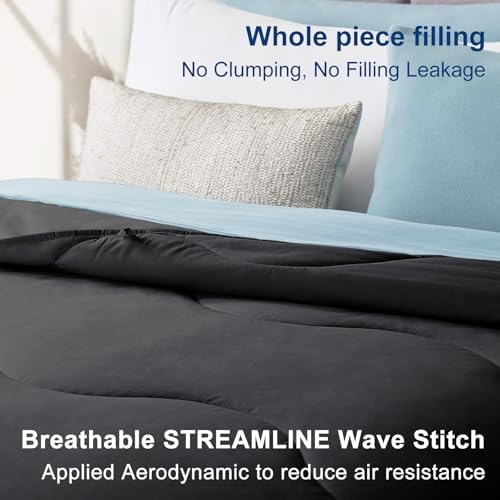 MEELUS Lightweight Comforter Cooling Black, All Season Duvet Insert