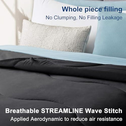 MEELUS Lightweight Comforter Cooling Black, All Season Duvet Insert