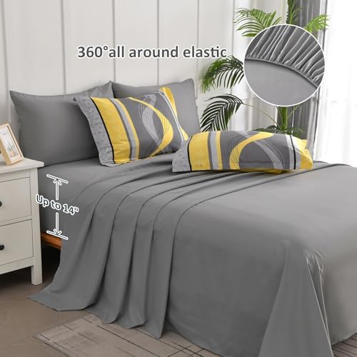 Anibedding Yellow Comforter Set California King Size,8 Pieces Bed in a Bag Patchwork Striped Bedding Sets,Boho Soft Microfiber Bedding Set for All Season(104"×96")