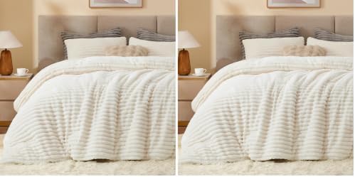 BEDELITE Fleece Queen Comforter Set -Super Soft & Warm Fluffy Cream White Bedding, Luxury Fuzzy Heavy Bed Set for All Season with 2 Pillow Cases (Pack of 2)