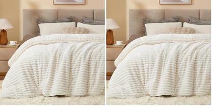 BEDELITE Fleece Queen Comforter Set -Super Soft & Warm Fluffy Cream White Bedding, Luxury Fuzzy Heavy Bed Set for All Season with 2 Pillow Cases (Pack of 2)