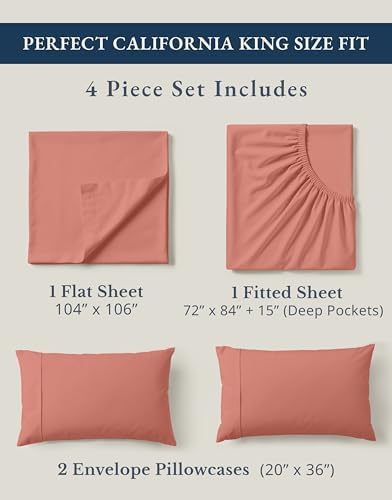 LANE LINEN California King Sheets 100% Organic Cotton 4pc Soft - Rose Dawn