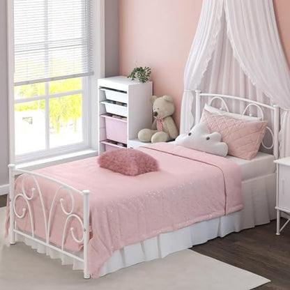 Elephance Twin Bed Frame with Headboard&Footboard Metal Platform Bed White