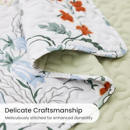 EXQ Home Printed Quilt Set Full Queen Size Green Leaves Bedspread Set