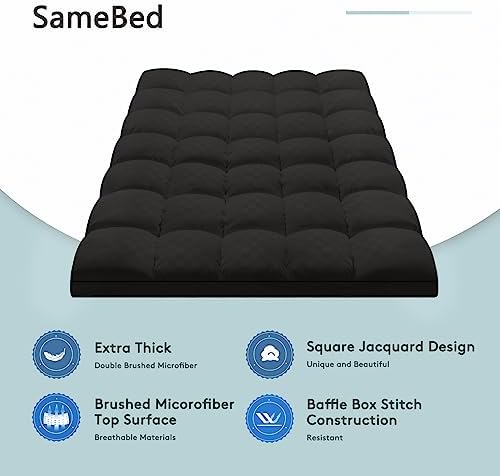 SameBed Mattress Topper Twin,Extra Thick Mattress Pad Cover for Back Pain,Cooling Mattress Protector with 8-21 Inch Deep Pocket,Overfilled Down Alternative Filling,Black