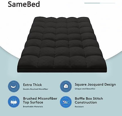 SameBed Mattress Topper Cal King,Extra Thick Mattress Pad Cover for Back Pain,Cooling Mattress Protector with 8-21 Inch Deep Pocket,Overfilled Down Alternative Filling,Black