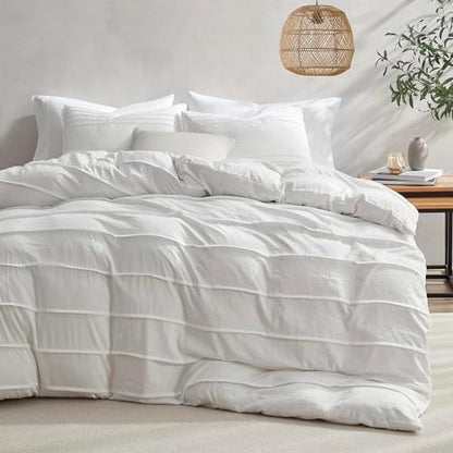 Oli Anderson 3PCS Pleated Duvet Cover Set, White, King