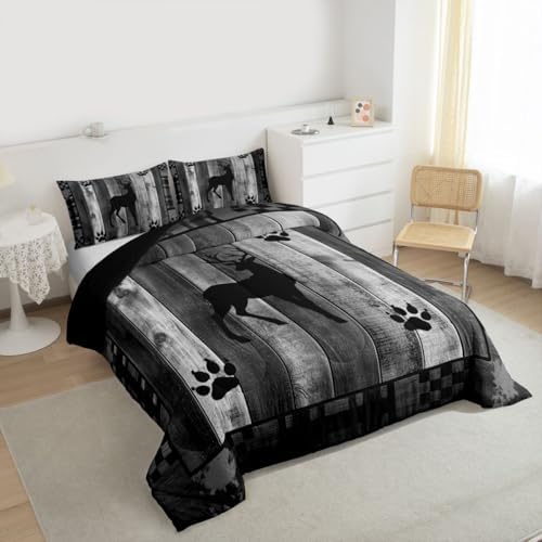 Homewish Deer Bear Down Comforter Queen Size,Hunting and Adventure Bedding Sets 3Pcs for Kids Girls Boys Women Room Decor,Natural Wild Animals Quilted Duvet Rustic Lodge Plaid Bedspread,2 Pillowcases