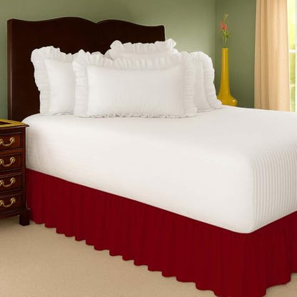 Mattress-Homes Ruffled Bed Skirt Split Corners with Platform, Tailored Fit Wrinkle Free Ultra-Soft Microfiber Dust Ruffle, Full 14" Drop, Burgundy