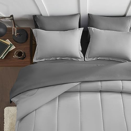 Maple&Stone Full Comforter Set 7 Pieces Bed in a Bag Light Grey Bed Set